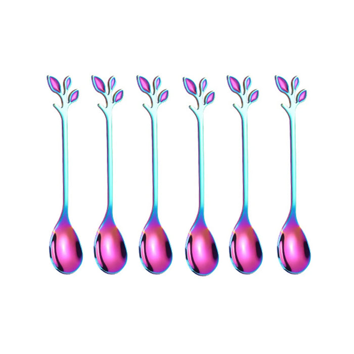 6 Piece Stainless Steel Leaf Scoop Ice Cream Spoons