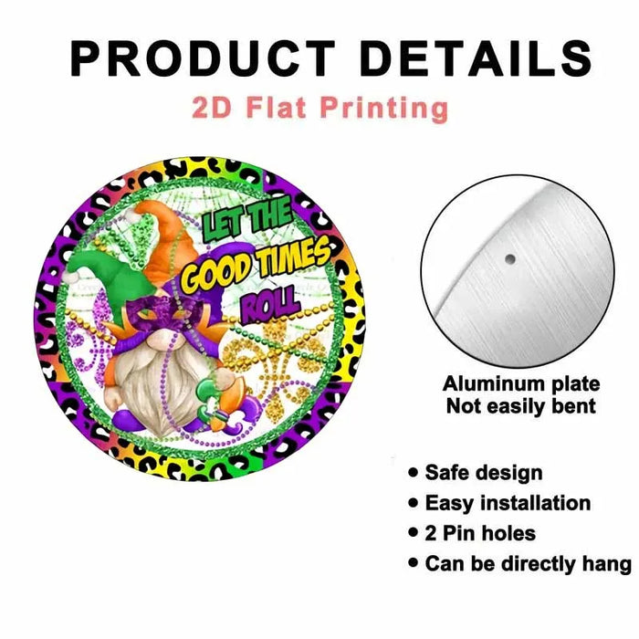Good Times Roll Gnome Wreath Sign Mardi Gras