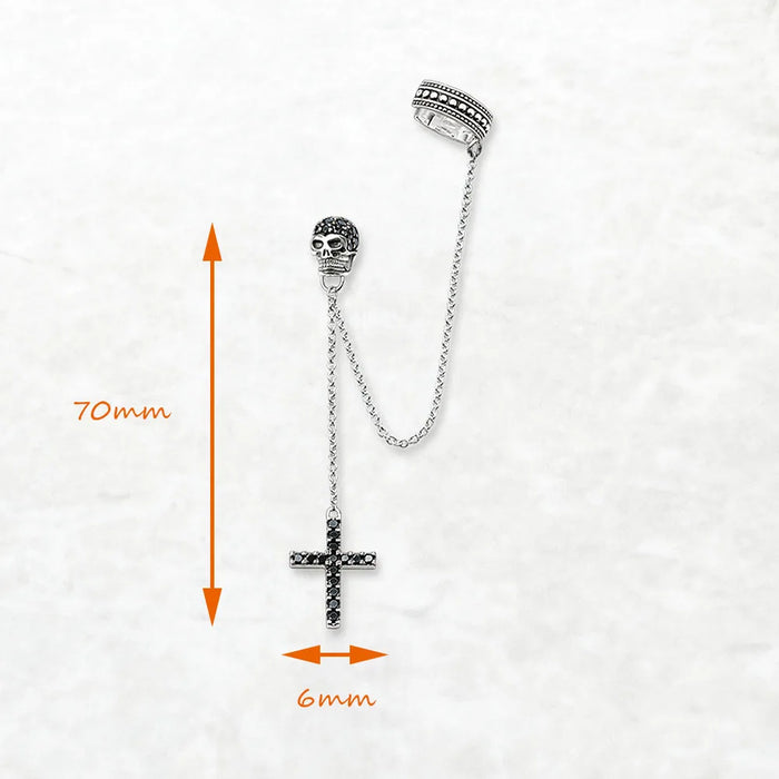 925 Sterling Silver Vintage Black Skull Drop Earrings Lucky Women