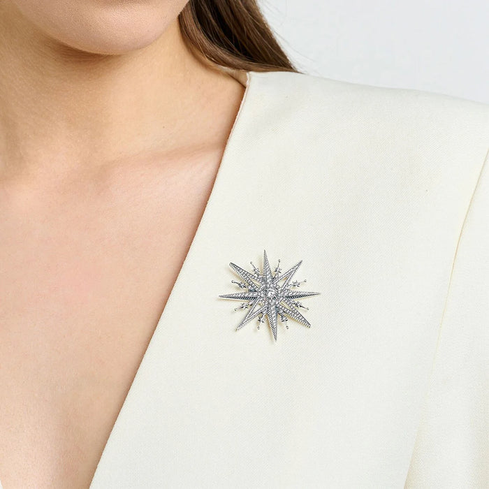 925 Sterling Silver Royal Star Brooch Trendy Gift For Women