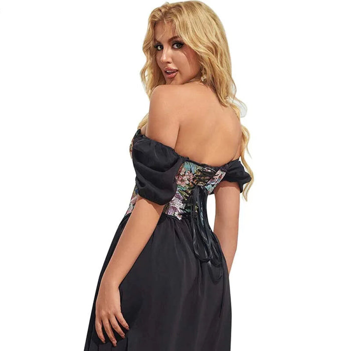 Floral Print Overbust Corset Monet Garden Style Lace Up Slimming Shapers