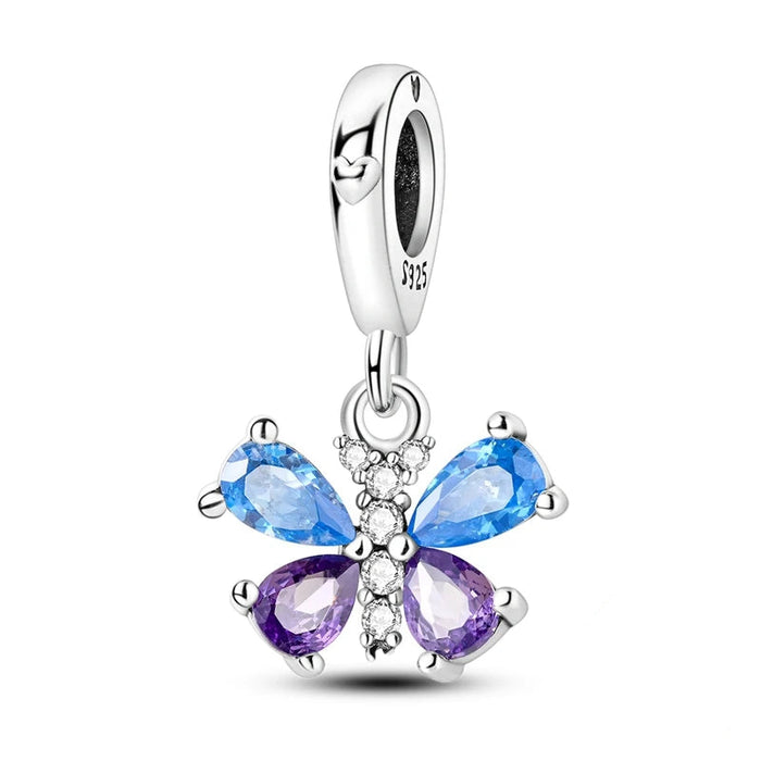 925 Sterling Silver Blue Purple Zircon Butterfly Pendant Charm For Women Bracelet