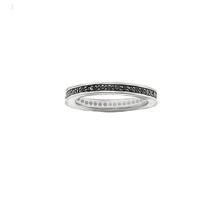 925 Sterling Silver Single Row Black Ring Europe Style Glam Fashion For Women