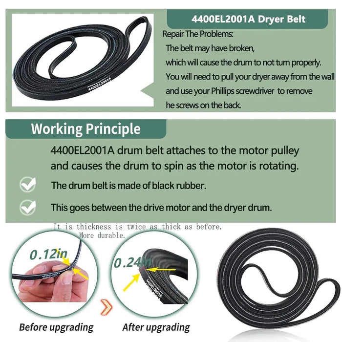 4581El2002C Dryer Drum Roller 4400El2001A Dryer Belt 4561El3002A Idler Pulley And Spring Compatible With Lg Kenmore Dryers