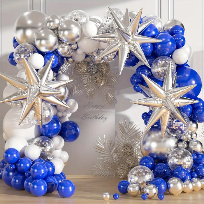 109Pcs Royal Blue And Silver Balloon Arch Set Garland Set Starburst Balloon For Anniversary Birthday Retirement Party Decoration