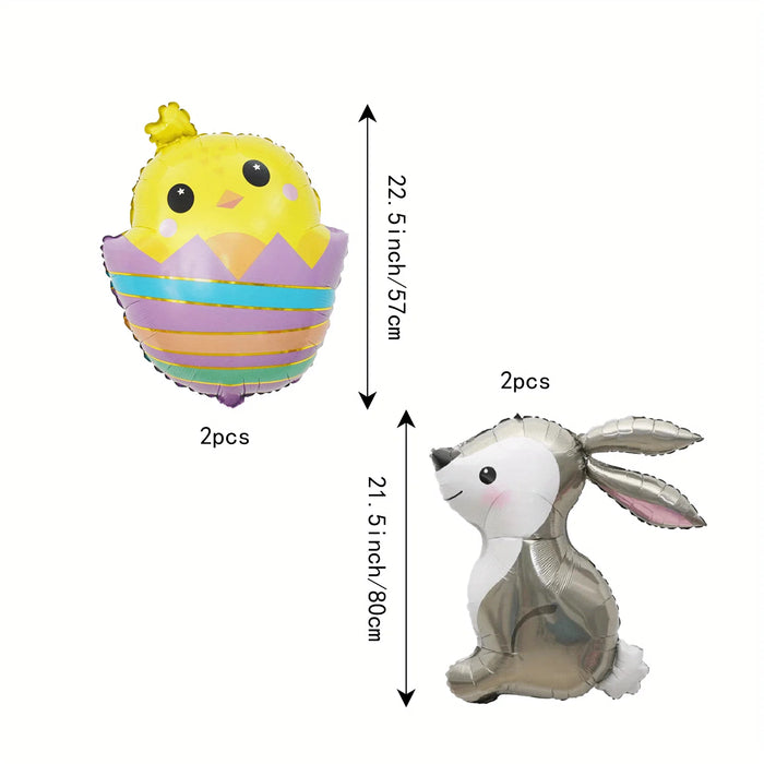 Cartoon Shell Chick And Bunny Easter Balloon 32-Inch 4Pcs Balloon Set Bunny Balloon Easter Decoration Bunny Birthday Decoration