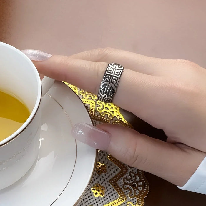 925 Sterling Silver Ethnic Band Ring Autumn Buddhist Prayer