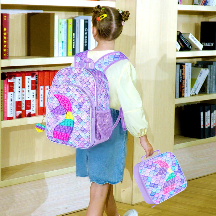 3 Piece Mermaid Backpack Set For Girls 16 Inch Bookbag Lunch Box