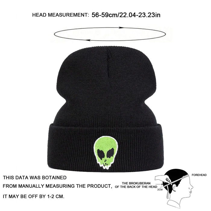 Alien Embroidery Beanie Unisex Winter Knit Hat For Hip Hop Style