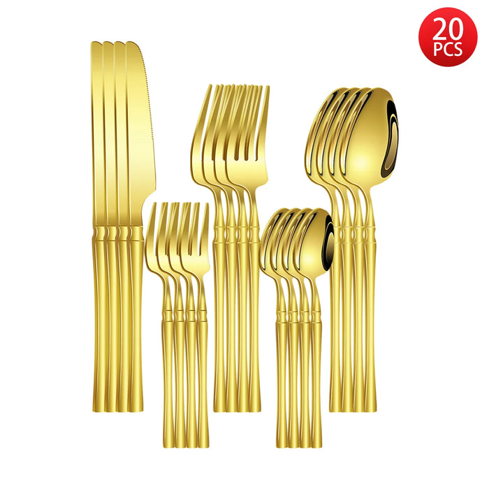 5 / 6 / 20 / 30 Piece Gold Stainless Steel Cutlery Set Knife Fork Spoon