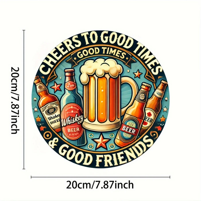 Vintage Round Beer & Whiskey Wall Sign