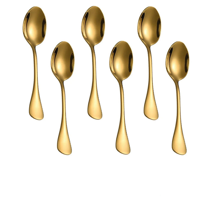 6 Piece Gold Mini Spoon Set For Coffee Dessert And Tea