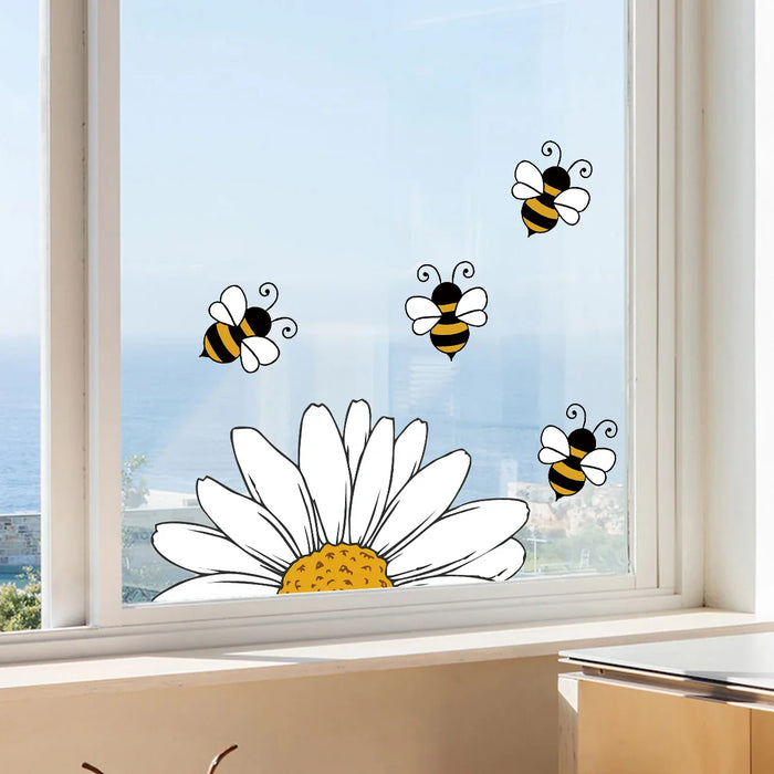 Cartoon Bee Sunflower Wall Stickers For Kids Room Decor
