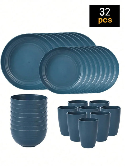 4 / 16 / 24 Piece Reusable Plastic Tableware Set For Family Picnics & School Supplies