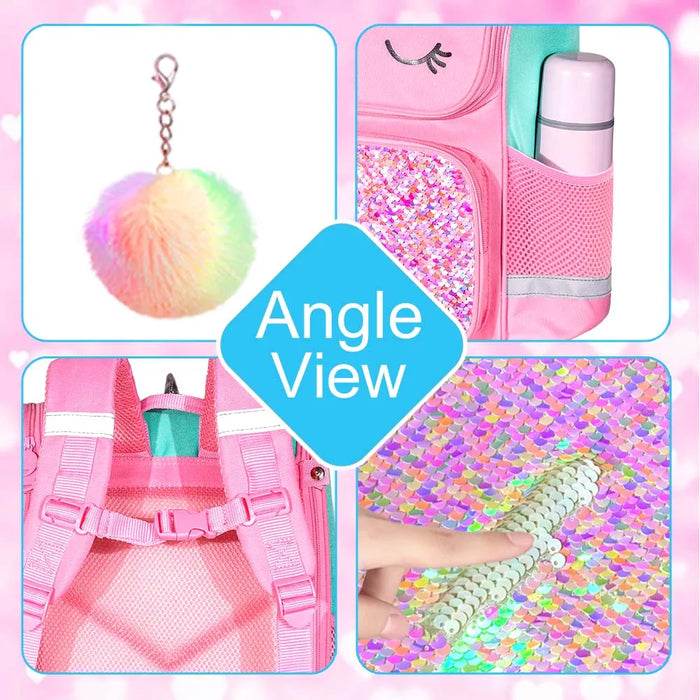 3 Piece Sequin Unicorn Dinosaur Design 15 Inch Bookbag Backpack Set For Kids