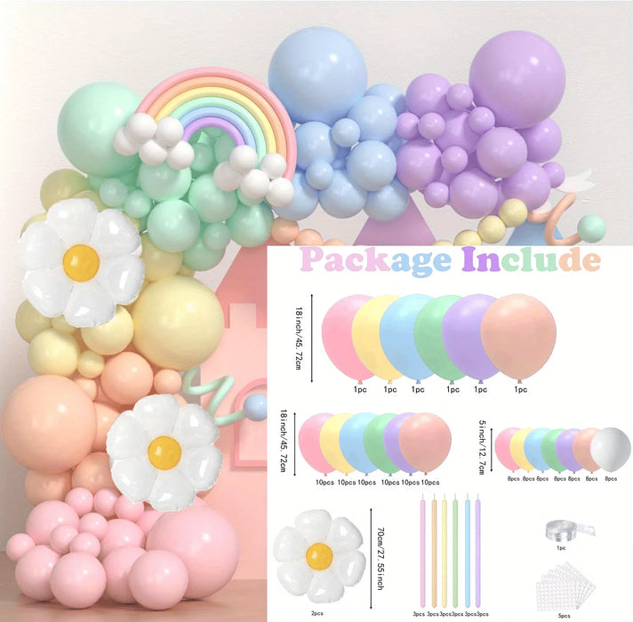 148Pcs Colourful Balloon Daisies And Rainbow Long Balloon Macarons Easter Balloon Arch Kit Birthday Easter Party Decorations