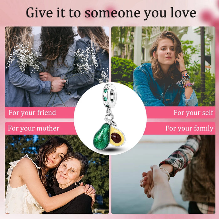 925 Sterling Silver Avocado Pendant Fits Bracelet Healthy Charm For Women