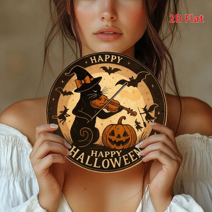 Happy Halloween Cat & Pumpkin Iron Sign 2D Flat Print For Bedroom