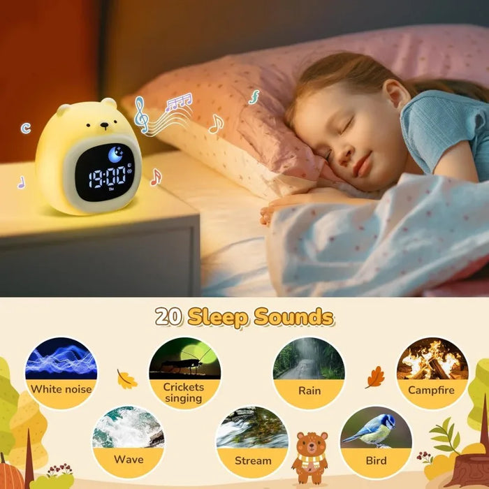 Kids Sleep Training Clock With Night Light & White Noise 9 Colors