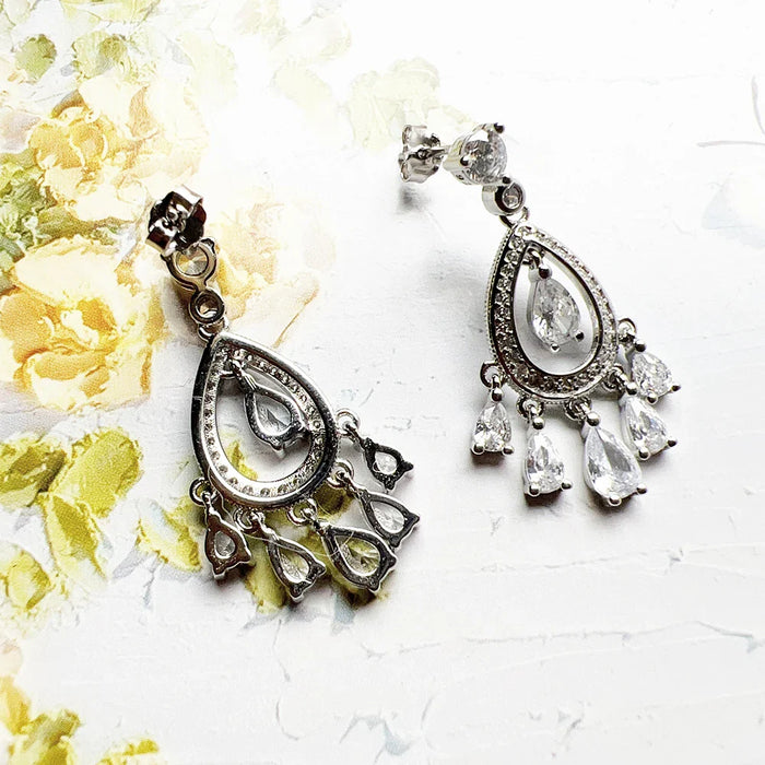 925 Sterling Silver Romantic Water Drop Stud Earrings