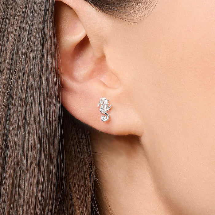 925 Sterling Silver Seahorse Ear Studs Romantic Gift