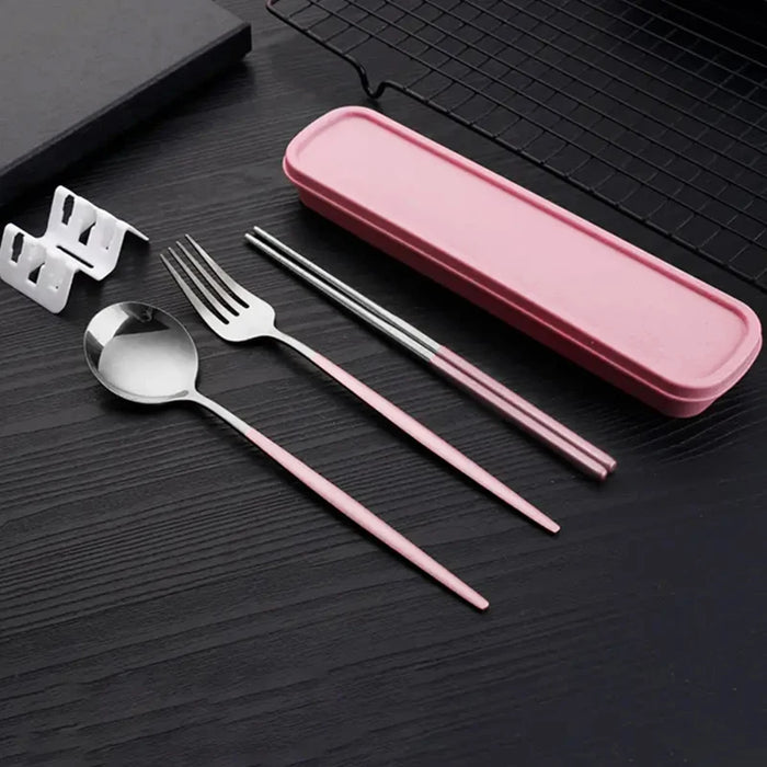 3 Piece Portable Stainless Steel Cutlery Set For Outdoor Picnics