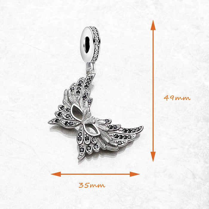 925 Sterling Silver Feather Mask Pendant Halloween Charm For Women
