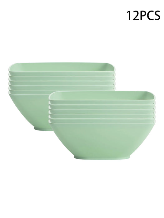 2 / 6 / 12 Piece Reusable Large Plastic Green Square Bowls Ideal For Soup Noodles Oatmeal
