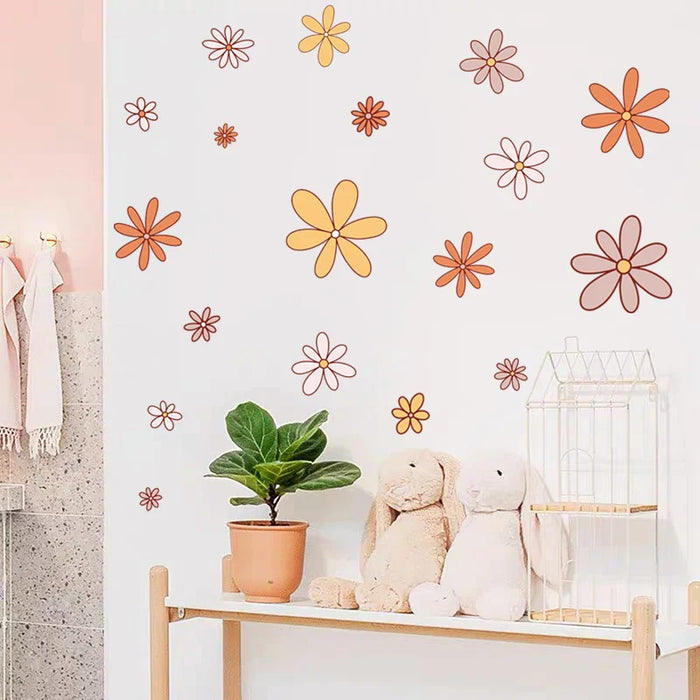 18 Piece Retro Hippie Flower Wall Stickers For Home Decor