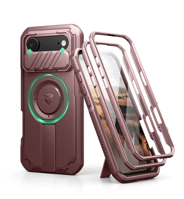 For Iphone 17 Air Rugged Armor Shockproof Case With Built-In Sliding Camera Case And Built-In Screen Protector Kickstand