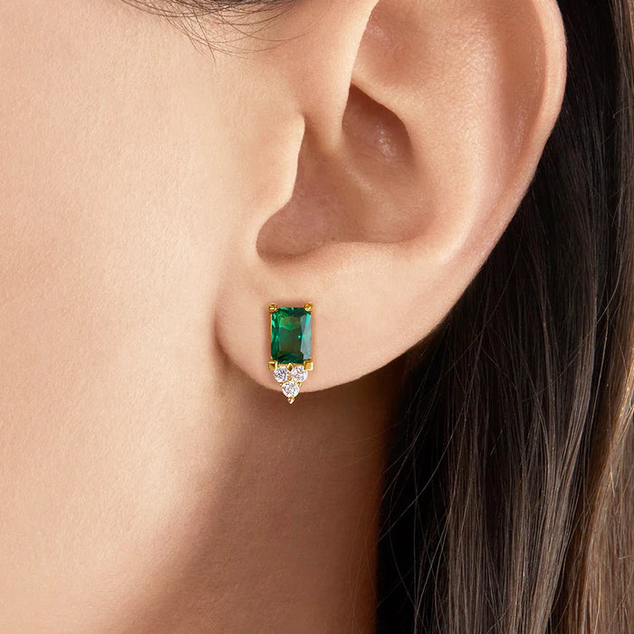 925 Sterling Silver Green Stone Stud Earrings