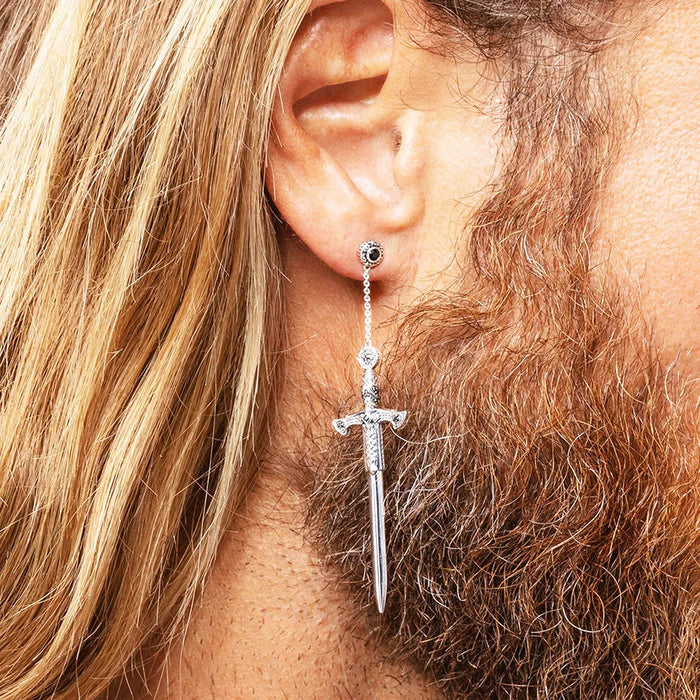 925 Sterling Silver Fantasy Sword Earrings Richly Ornamented Fine Jewelry For Women & Men