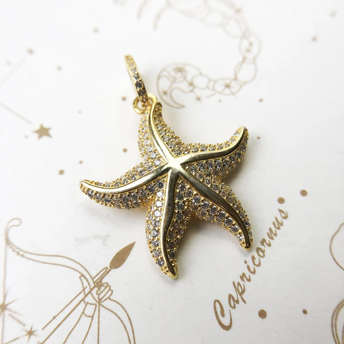 925 Sterling Silver Romantic Golden Oceanstar Spring Pendant Deep Sea Gift For Her