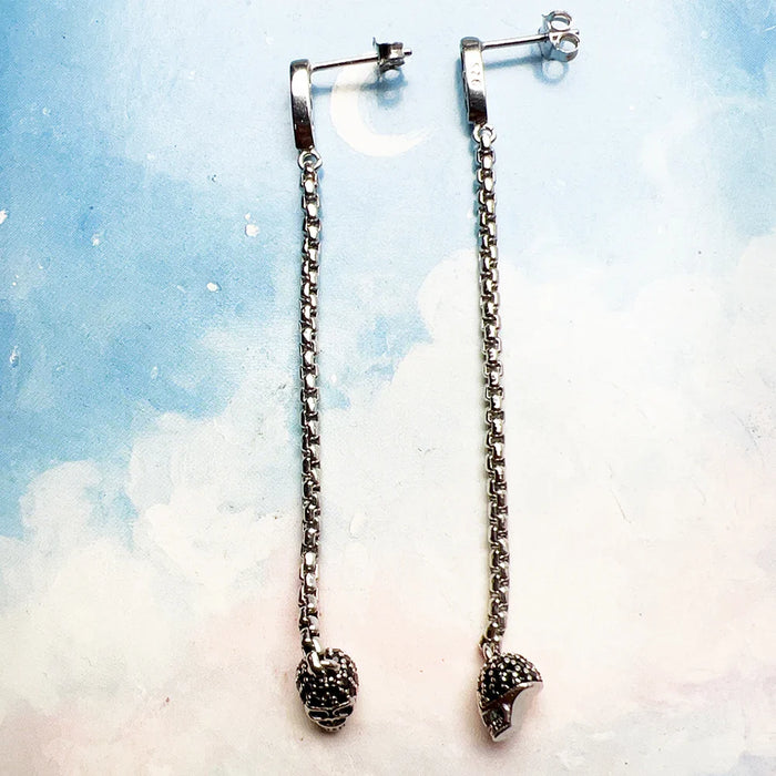 925 Sterling Silver Black Stone Skull Earrings Women Punk