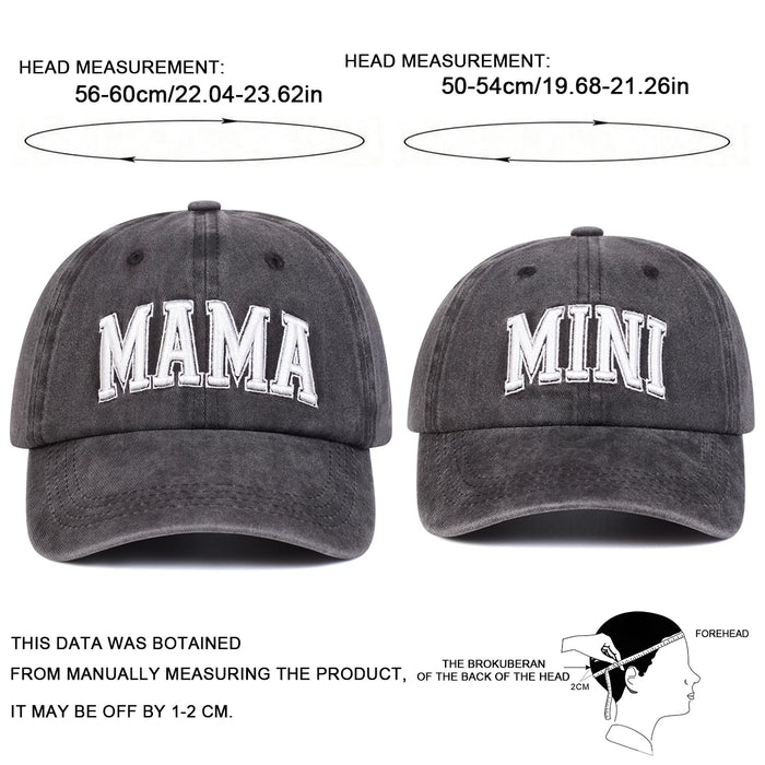 Embroidered Mama / Mini Wash Baseball Caps Unisex Parent Child Set