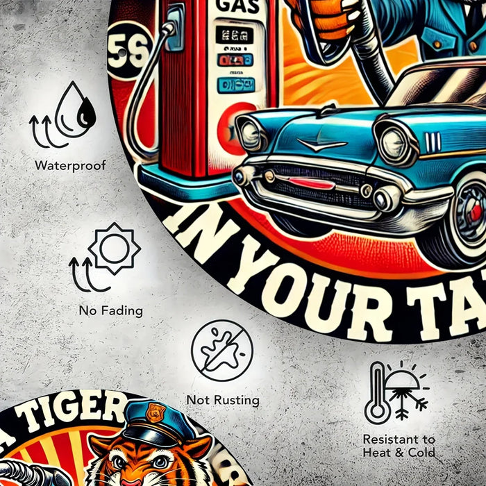 Aluminum Tiger Gas Station Sign Ideal For Automotive Decor