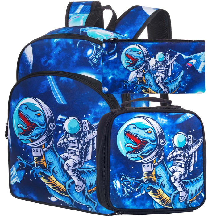 3 Piece Boys Backpack Set 16 Dinosaur Bookbag Lunch Box Elementary School Bag
