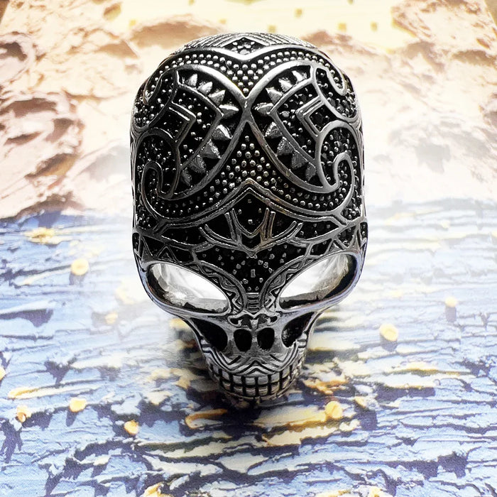 925 Sterling Silver Maori Skull Ring Ethnic For Men & Women