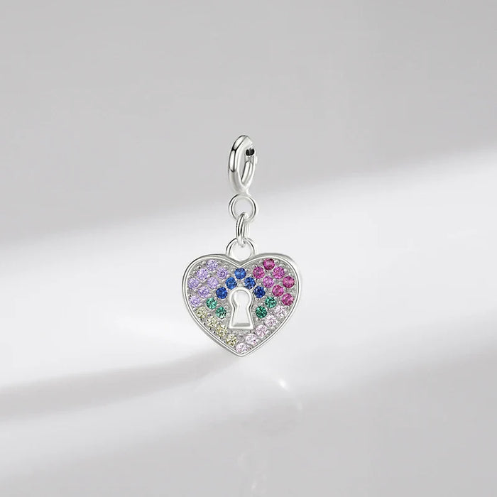 925 Sterling Silver Rainbow Cz Keyhole Hearts Pendant
