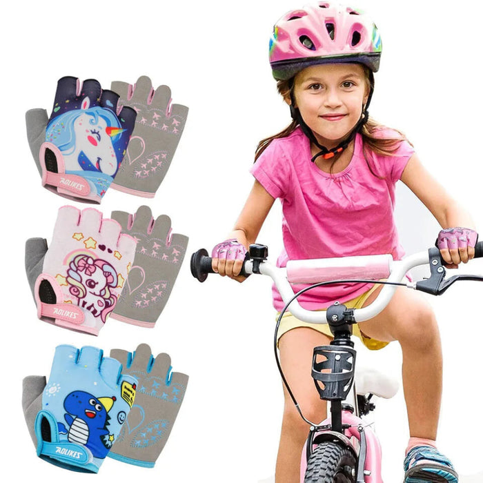 Breathable Half Finger Cycling Gloves For Kids Anti Slip Thin & Comfortable Spring / Summer Bike Riding Gear