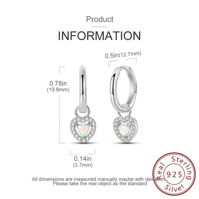 925 Sterling Silver Sparkling Love Opal Hoop Earrings
