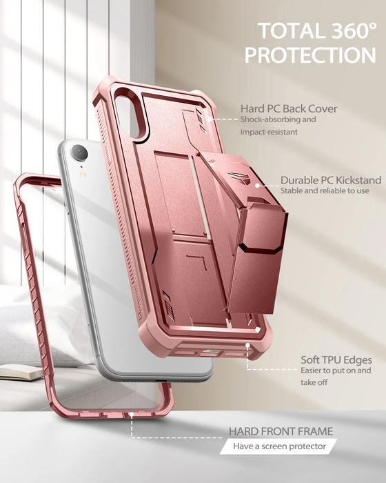For Iphone Xr 6.1 Inch Full-Body Bumper Military Grade Armor Shockproof Case Kickstand With Built-In Screen Protector