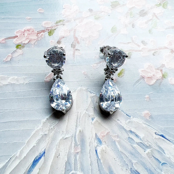 925 Sterling Silver Romantic Water Drop Stud Earrings