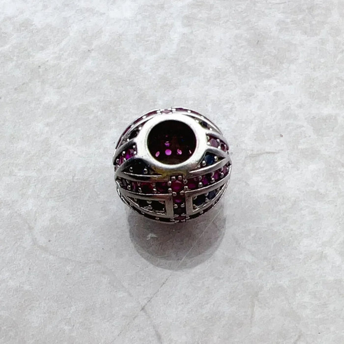 925 Sterling Silver Zircon Pave Bead Charm Europe Karma Jewelry Gift