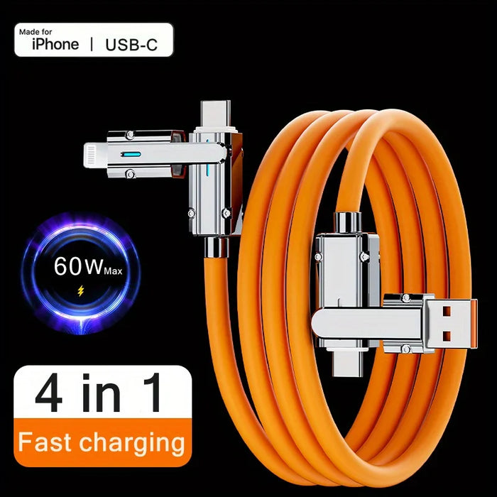 180 Degree Rotating 4 In 1 Usb C Charger Cable