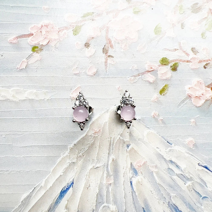 925 Sterling Silver Vintage Pink Stone Stud Earrings