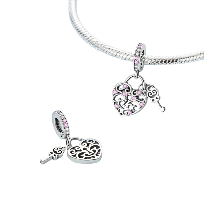 925 Sterling Silver Pink Heart Lock Charm Fits Bracelet Or Necklace Diy Gift For Women