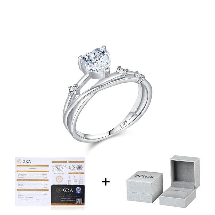 925 Sterling Silver Romantic Heart Moissanite Rings0.8Ct D Colour Multi-Layer Design