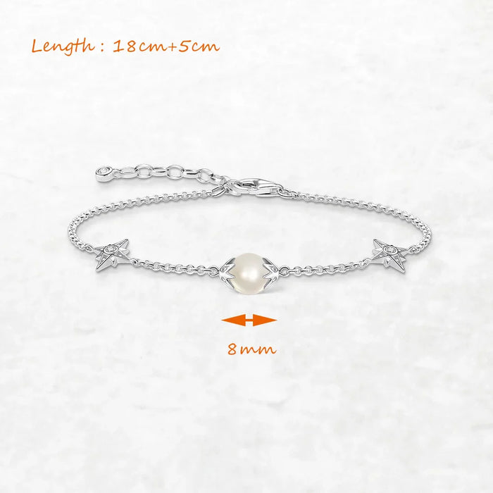 925 Sterling Silver Cosmic Pearl Star Bracelet For Women