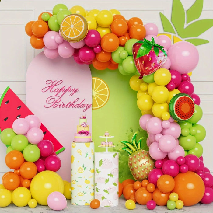 123 Pcs Yellow Pink Tropical Fruit Balloon Set Pineapple Strawberry Shape Aluminum Film Balloon For Birthday Party Etc